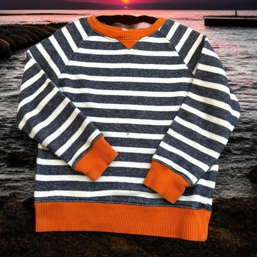 Crazy 8 Boys‎ Pullover Sz S 5 6 Stripe French Terry Navy Orange Cream Blue